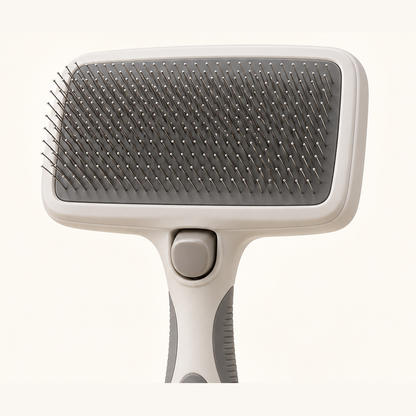Close-up detail of CozyWag self-cleaning slicker brush